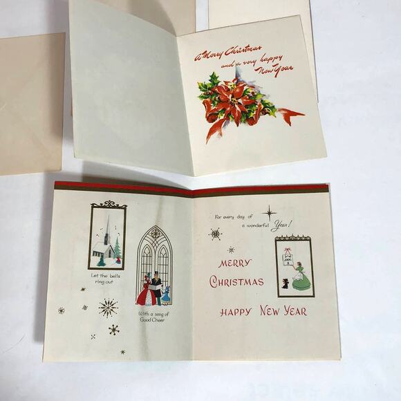 Vintage Christmas Cards Lot of 10 Gold Trees Puppy Religious Shabby Chic - Picture 13 of 14